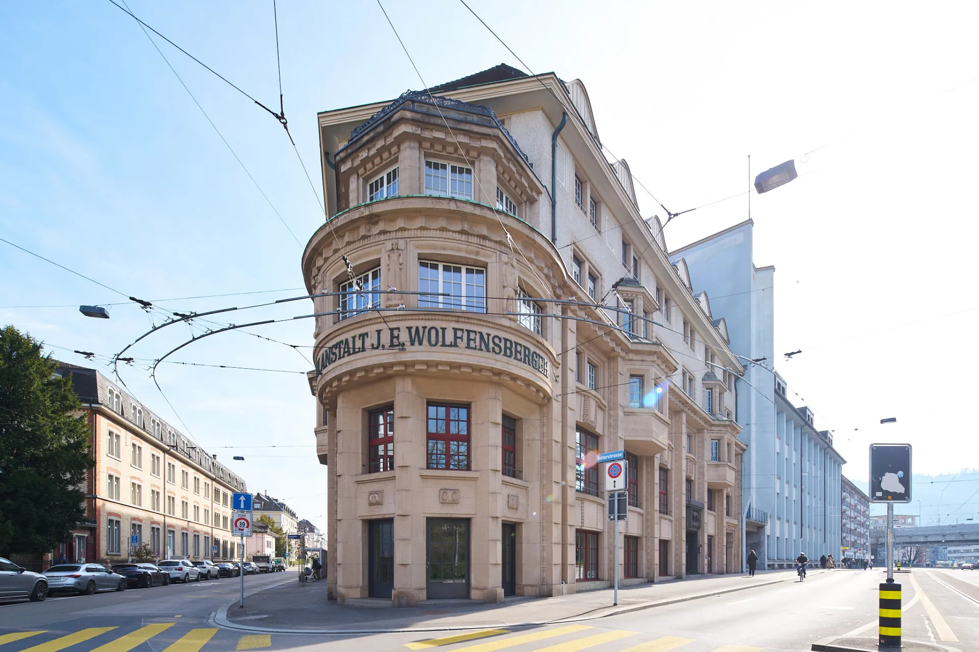 Historical Wolfensberger building in Zurich Wiedikon, home of Claw Studio