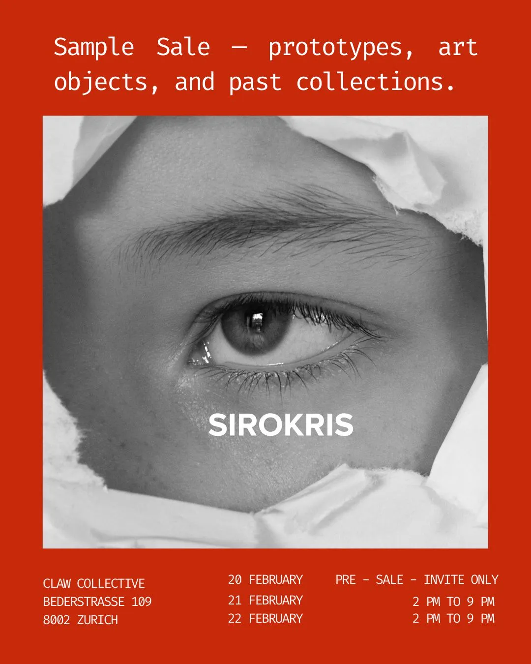 Sample Sale for SIROKRIS at Claw Studio Zurich